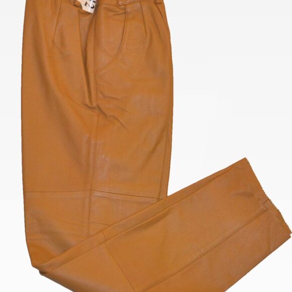 Women’s Black Soft Leather Pleated Dress Pants with Open Hem Plus Size 16 Colors - Picture 6 of 16